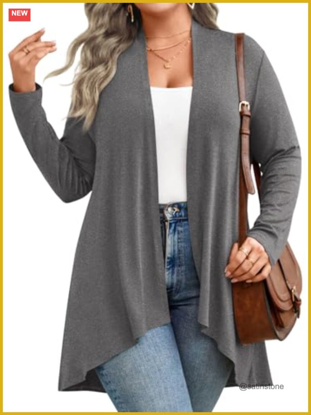 Plus Size Lightweight Long Sleeve Cardigan Open Front Rayon Spandex 1X-5X